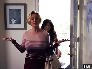 Asian teen Lulu Chu spanked hard by huge tits mature lady Dee Williams